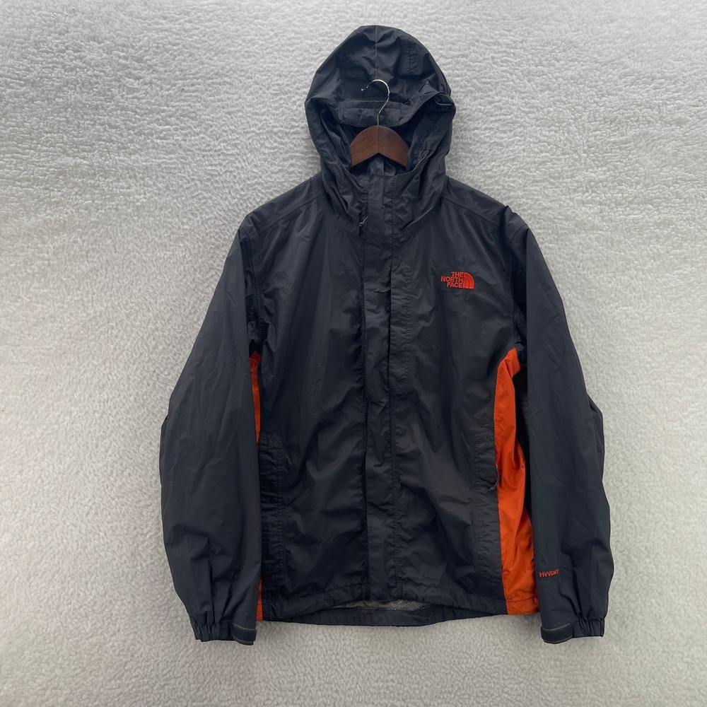 The North Face Rain Jacket Mens Small Orange Black Hyvent Waterproof Hiking